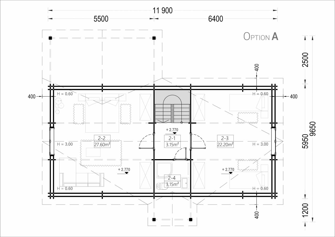 plano primera planta casa de madera PANDA opción A