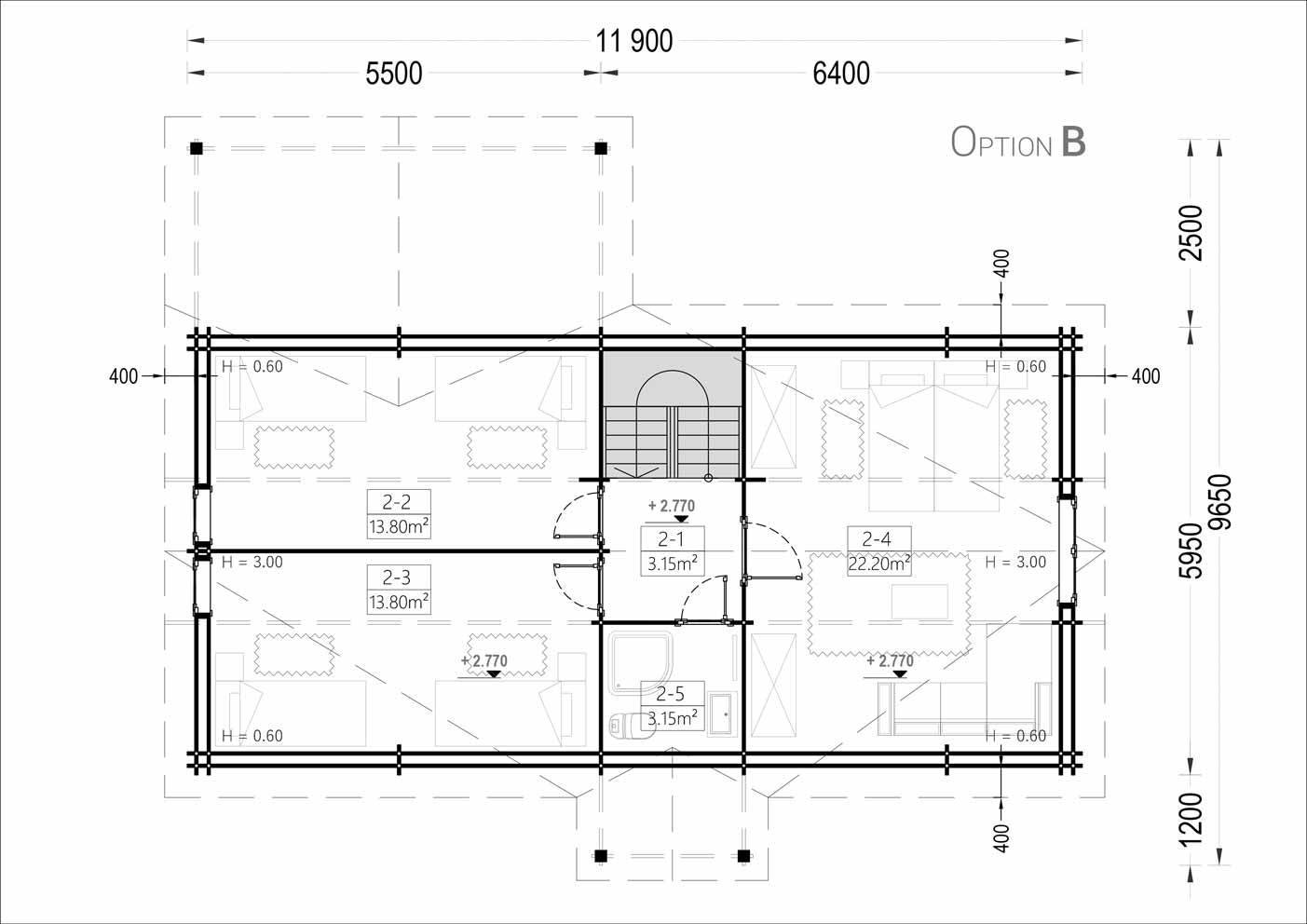 plano primera planta casa de madera PANDA opción B