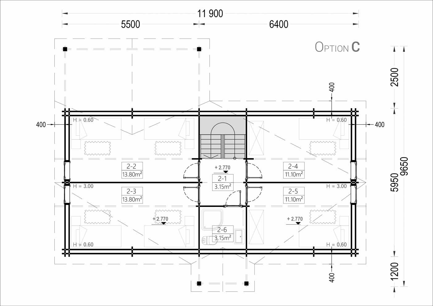 plano primera planta casa de madera PANDA opción C