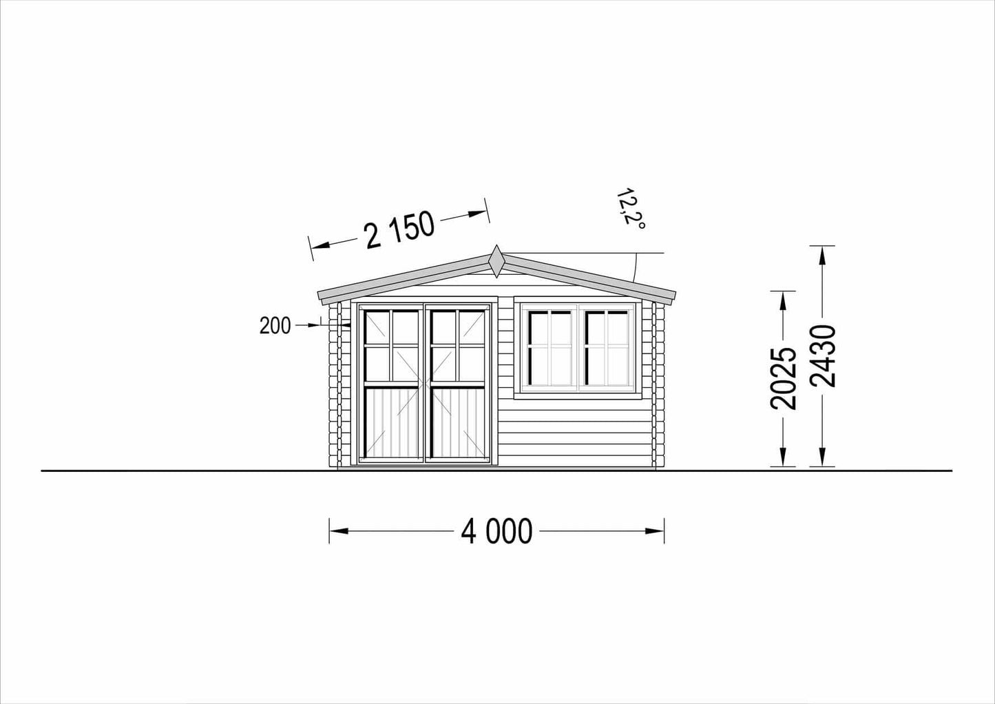 plano frontal casa de madera PERLA