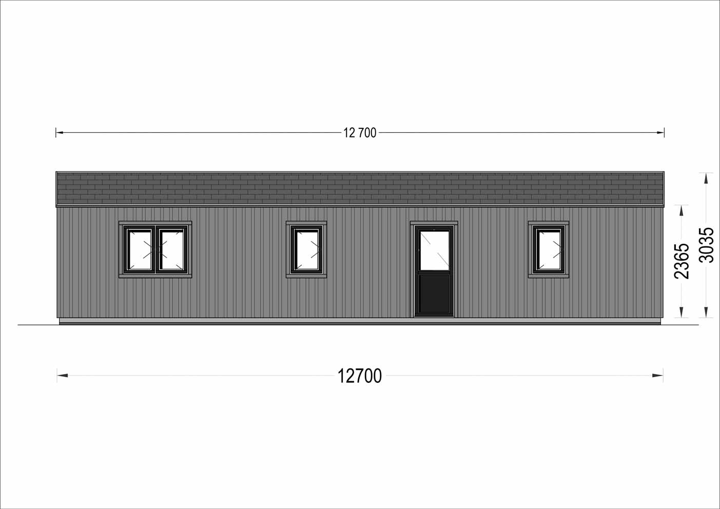 plano frontal casa de madera PINKMAN