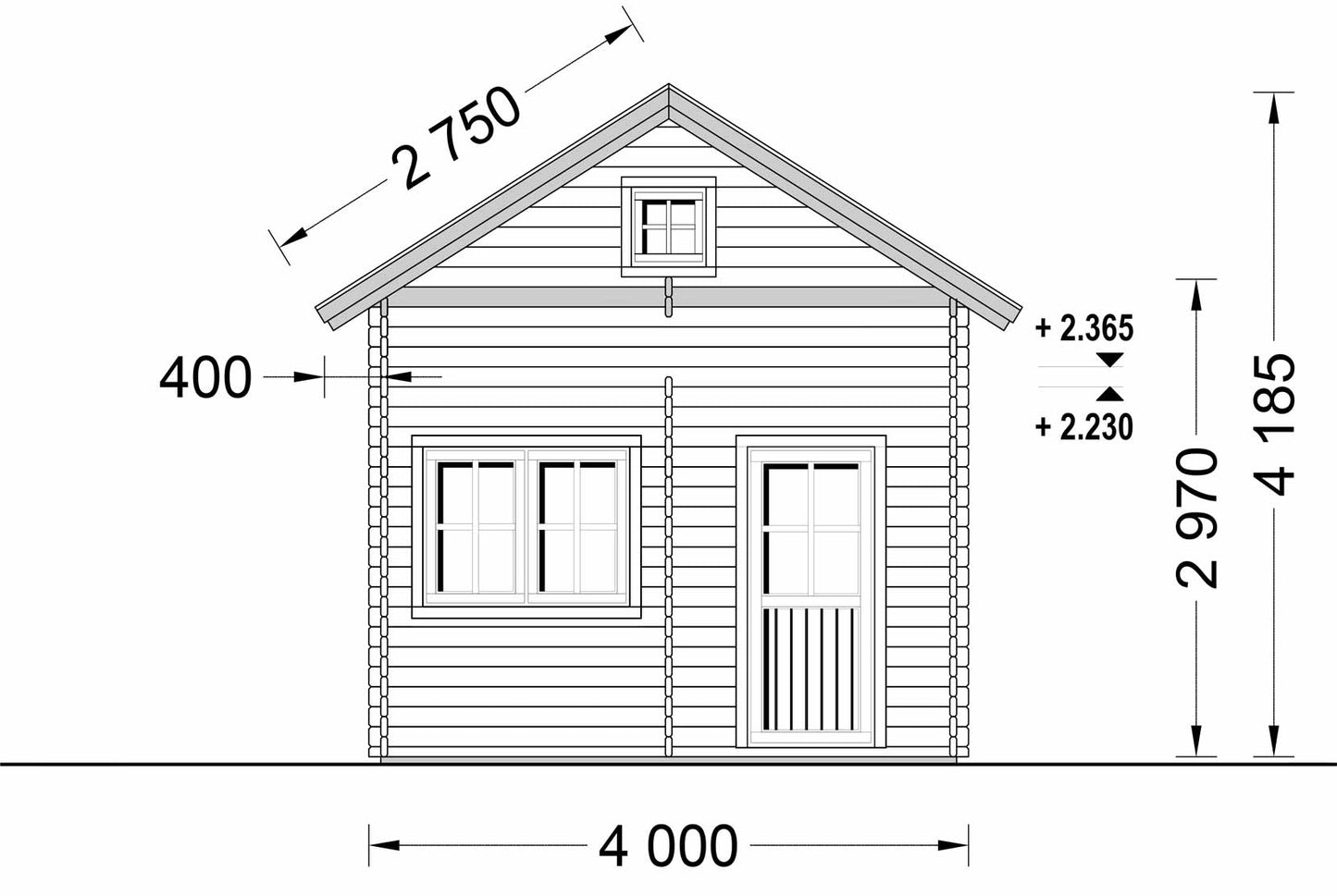 plano frontal casa de madera AVIÓN