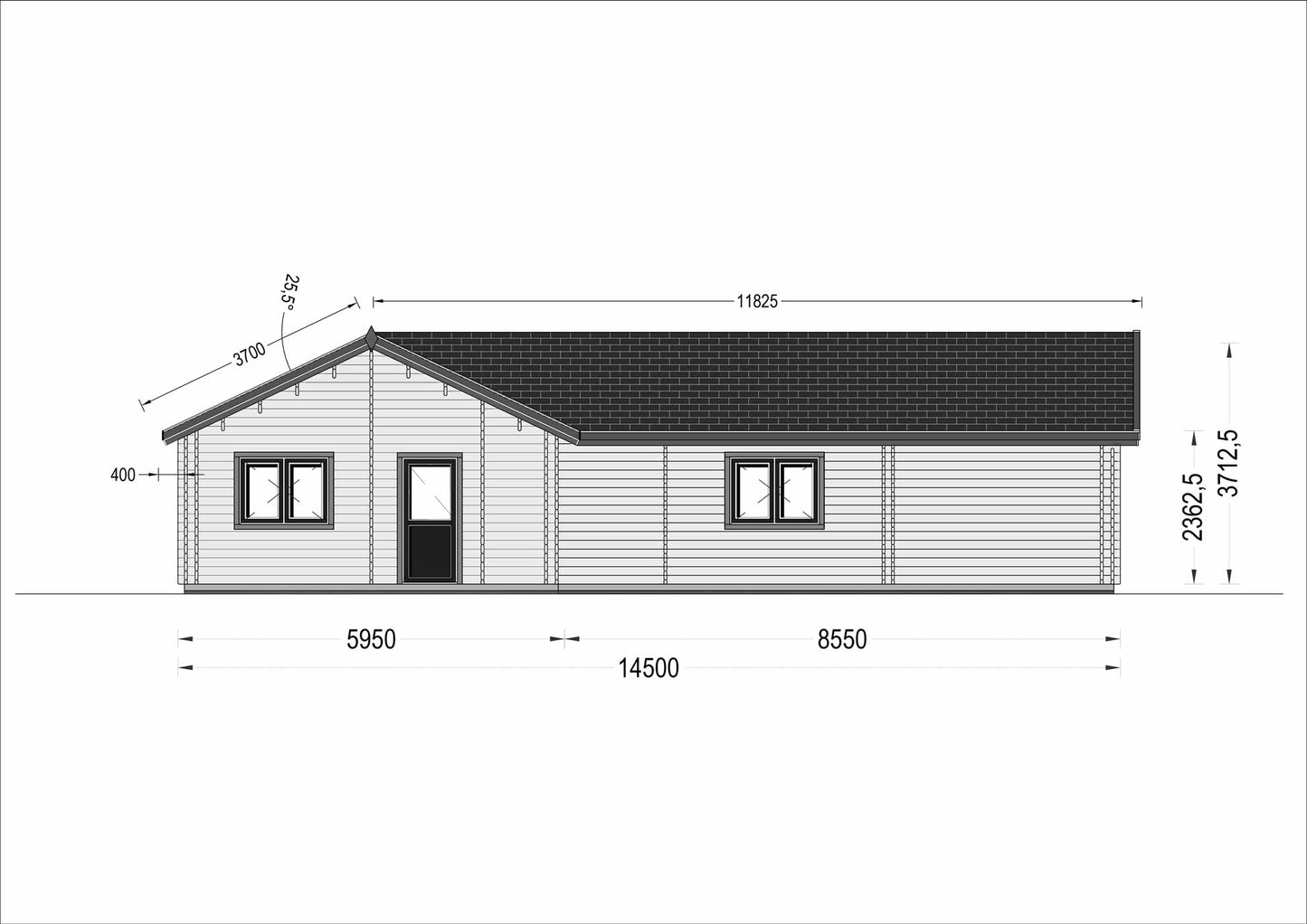 plano frontal casa de madera PODIUM