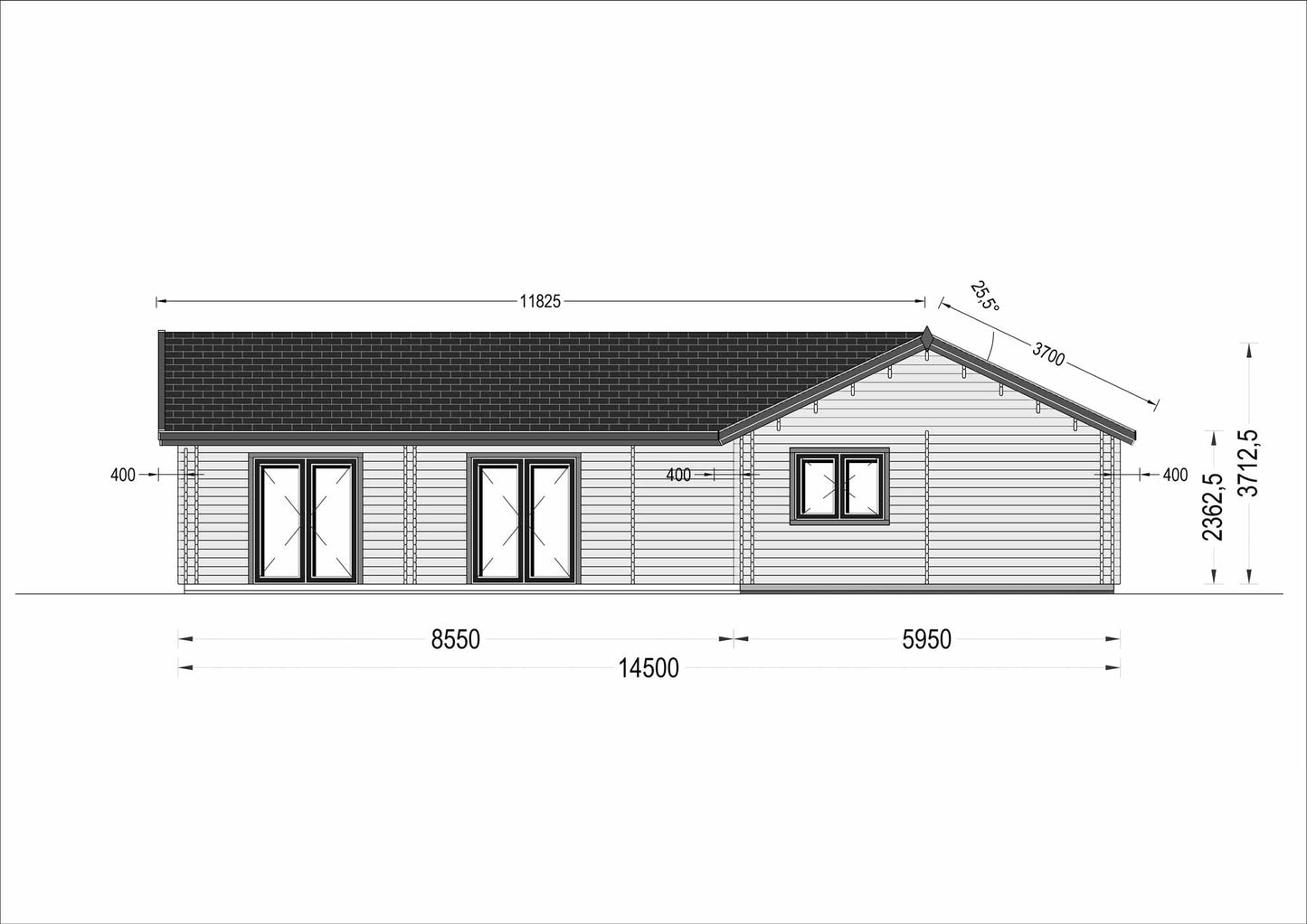 plano lateral derecho casa de madera PODIUM