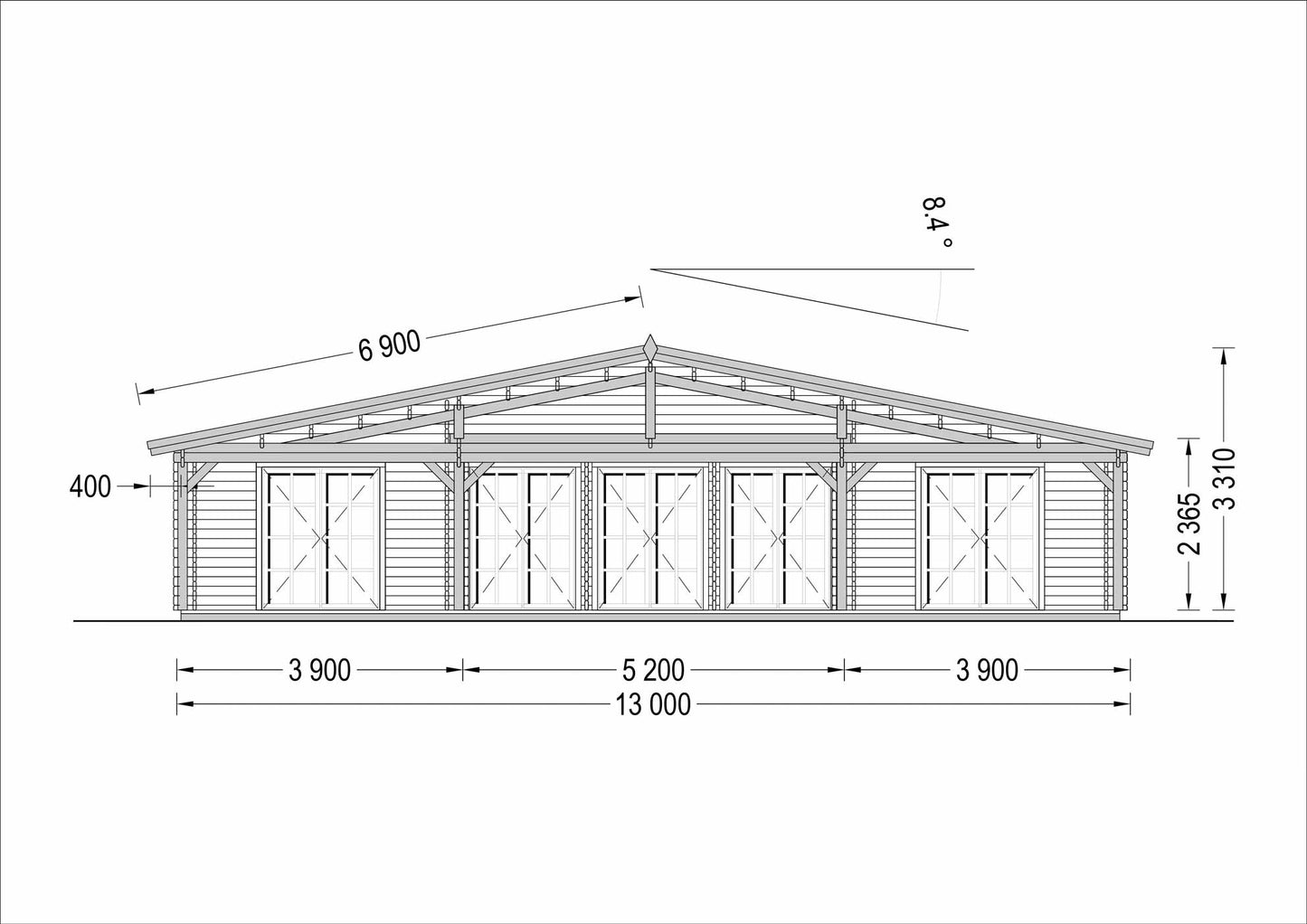 plano frontal casa de madera RIVER