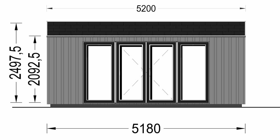 plano frontal casa de madera TISCAR