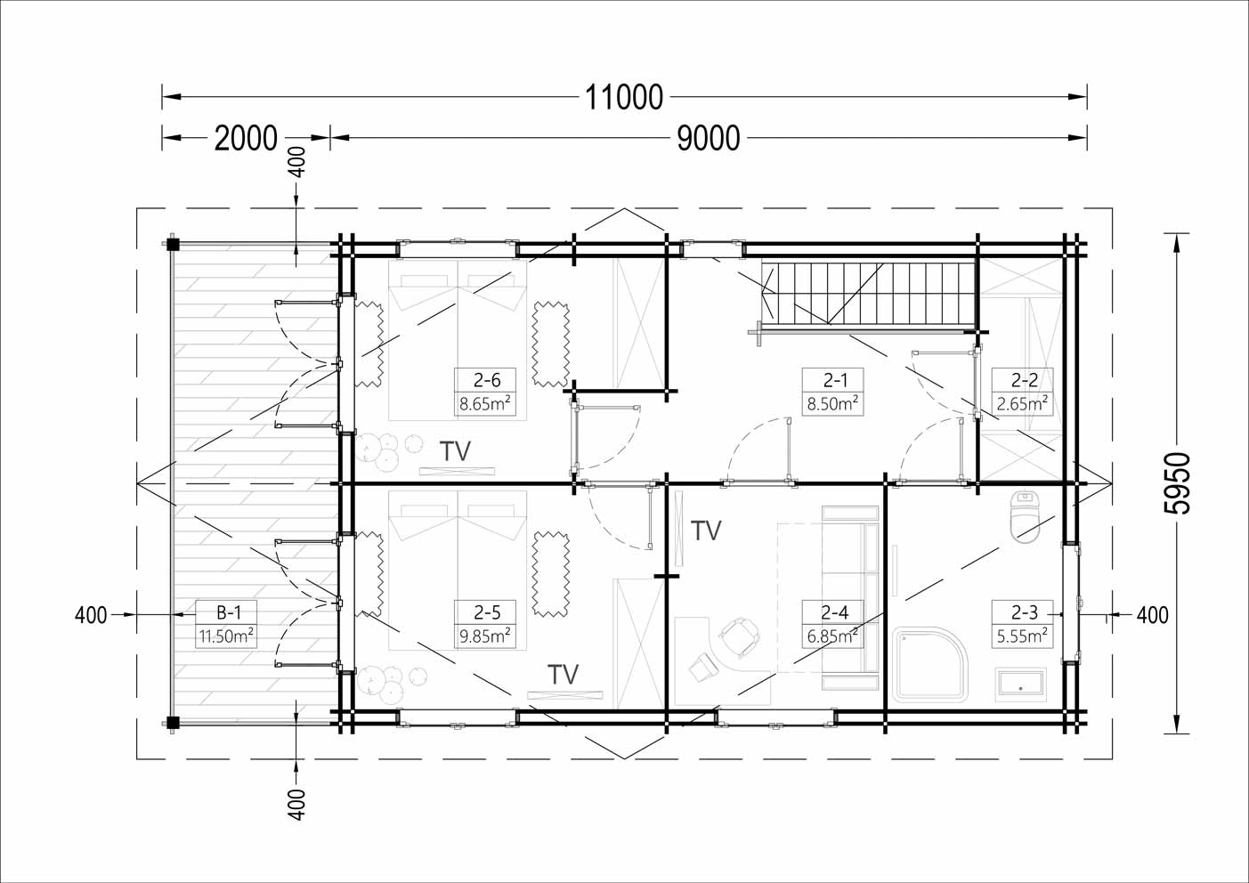 plano primera planta casa de madera TOULALAN
