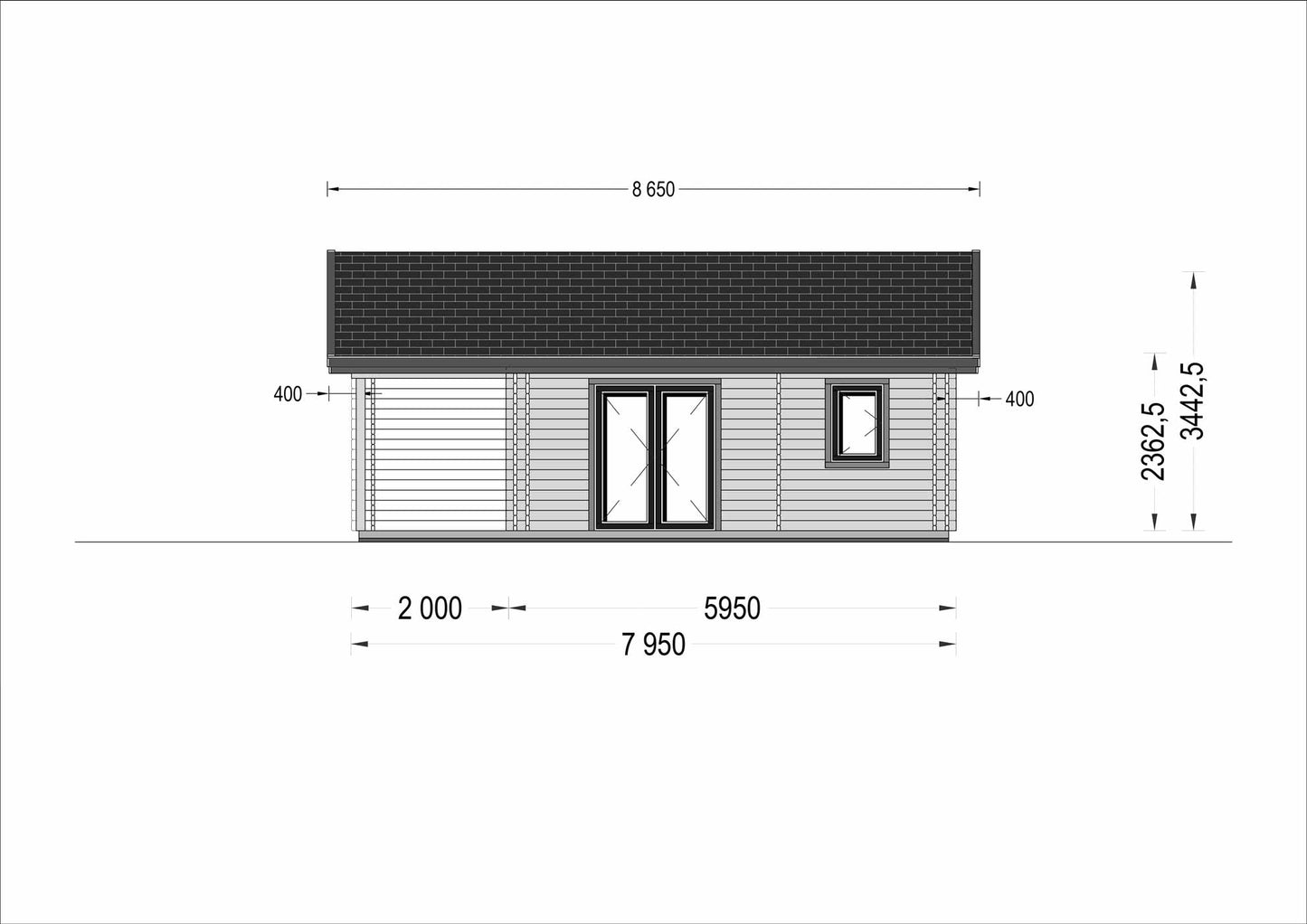  plano lateral derecho casa de madera ABDE