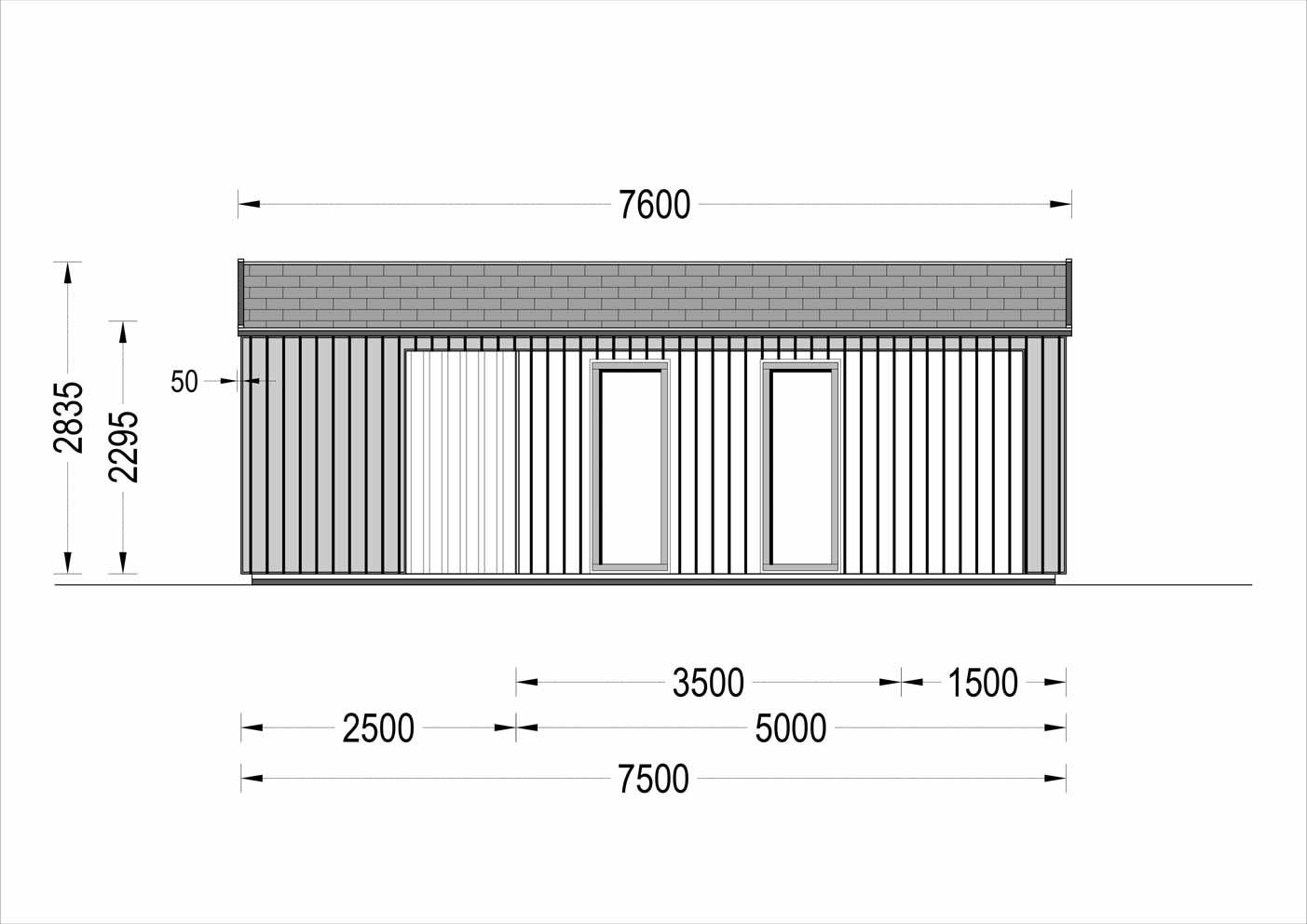 plano frontal casa de madera ANE MODERN