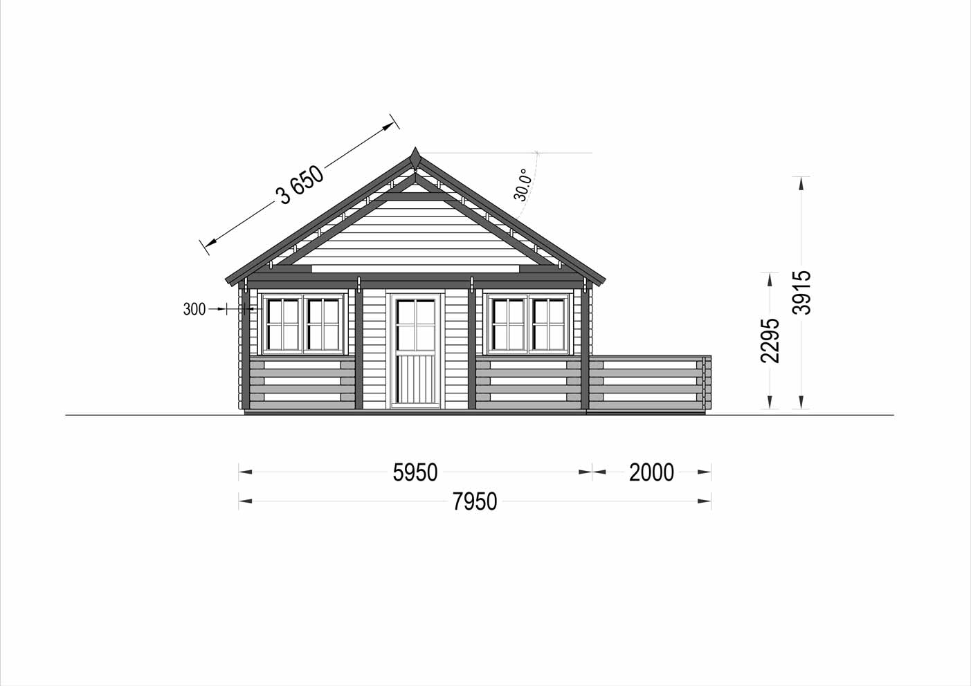 plano frontal casa de madera ARGELIA