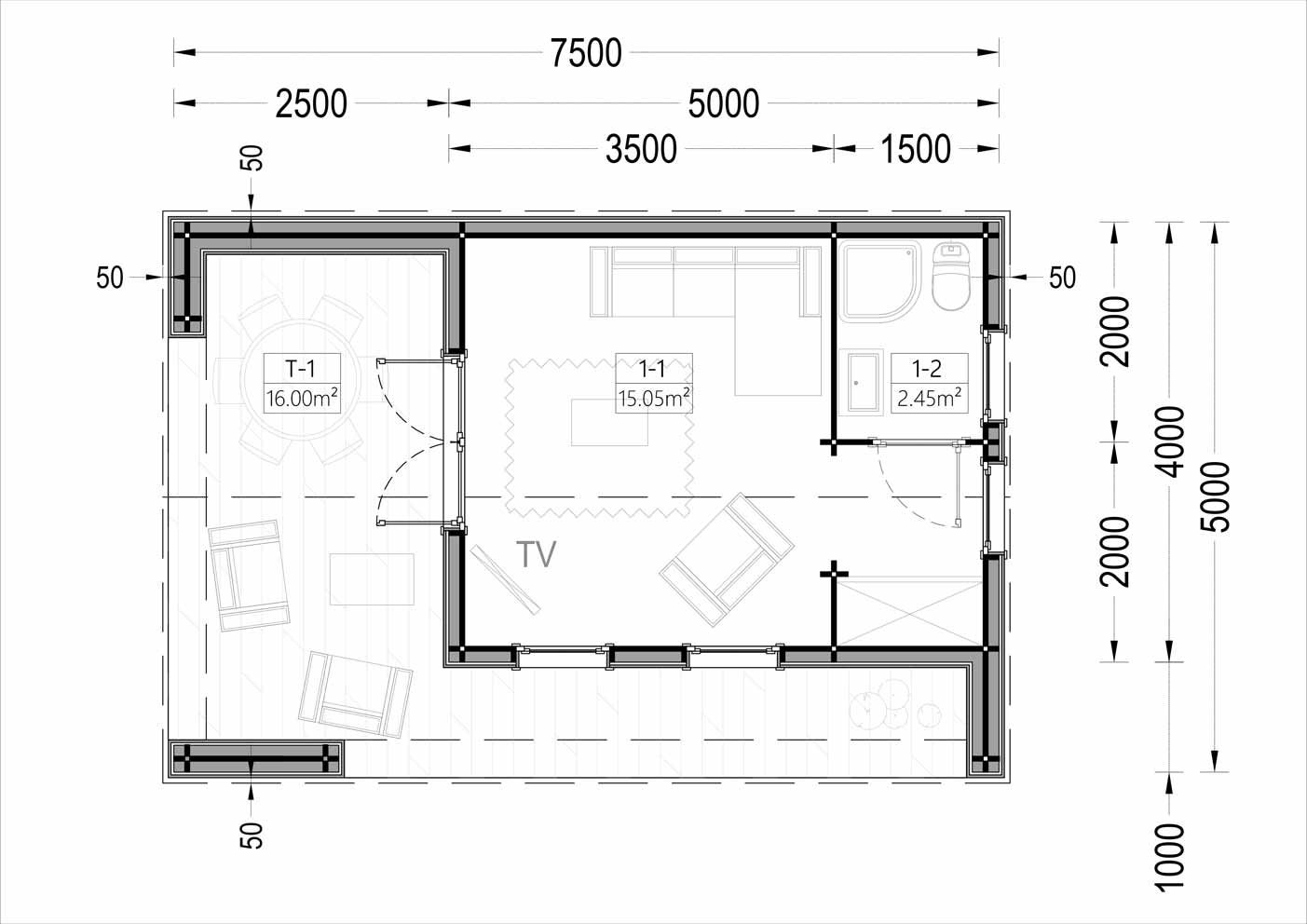 plano planta casa de madera ANE MODERN