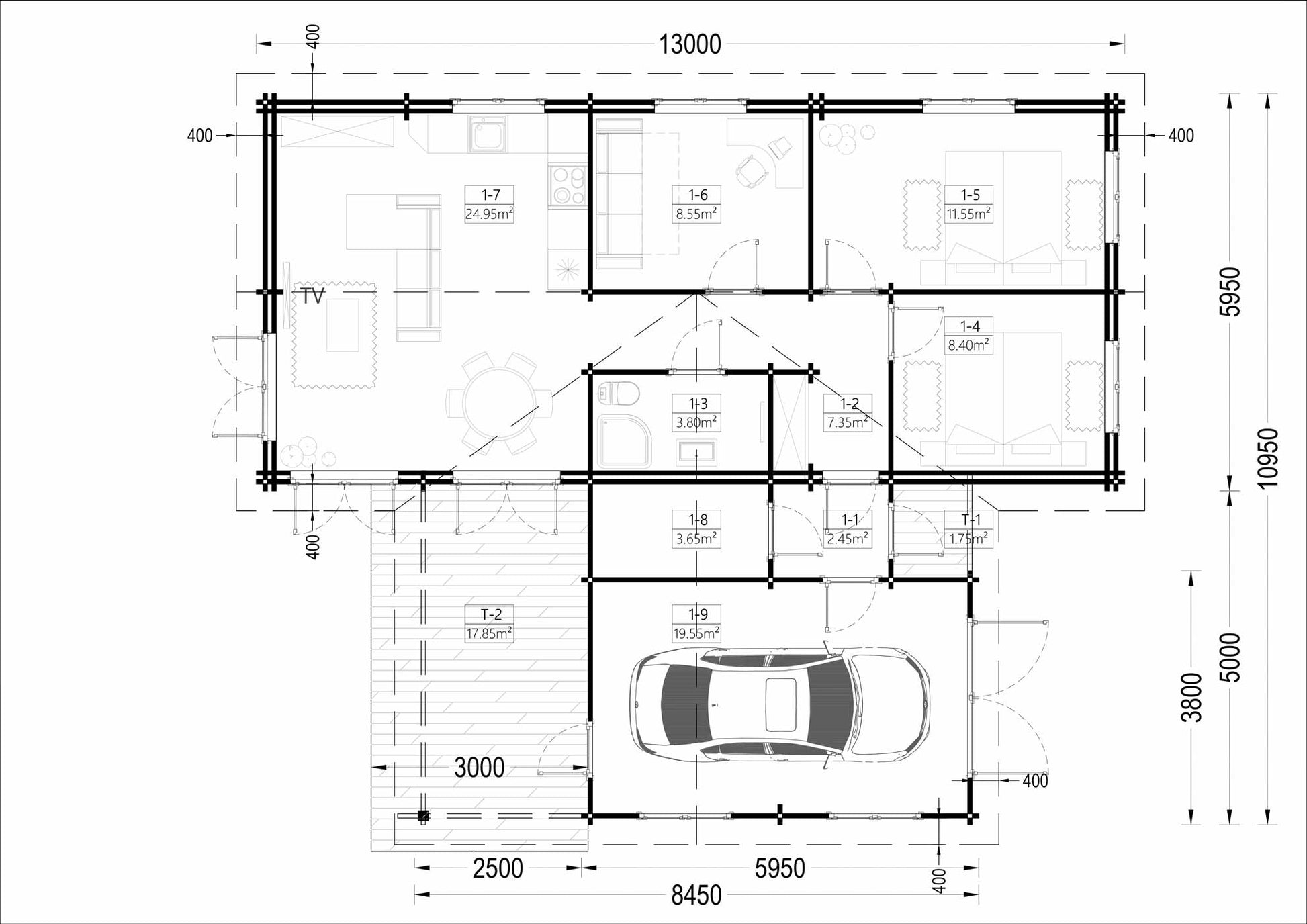 plano planta casa de madera BART