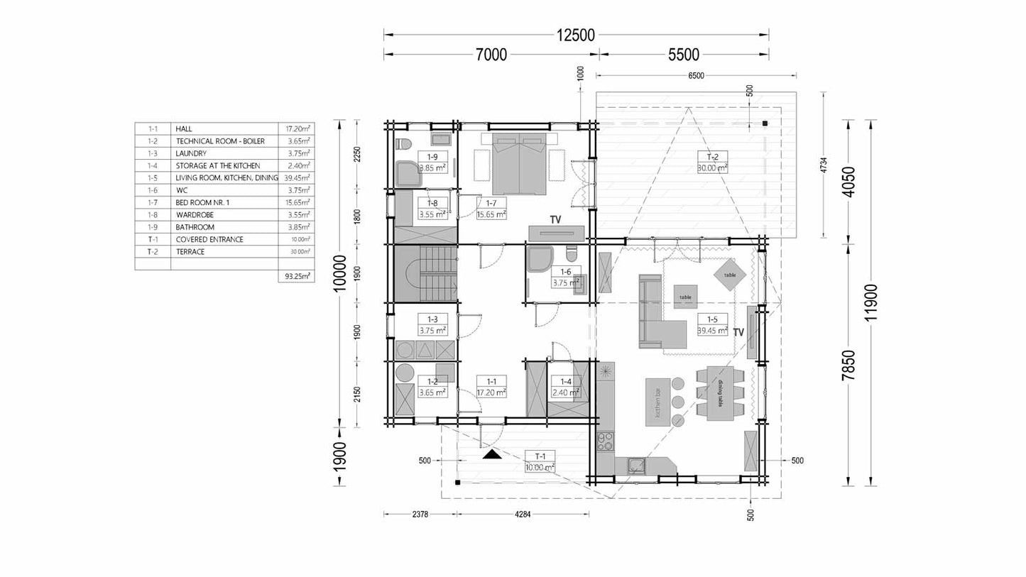 plano planta baja casa de madera DARLING