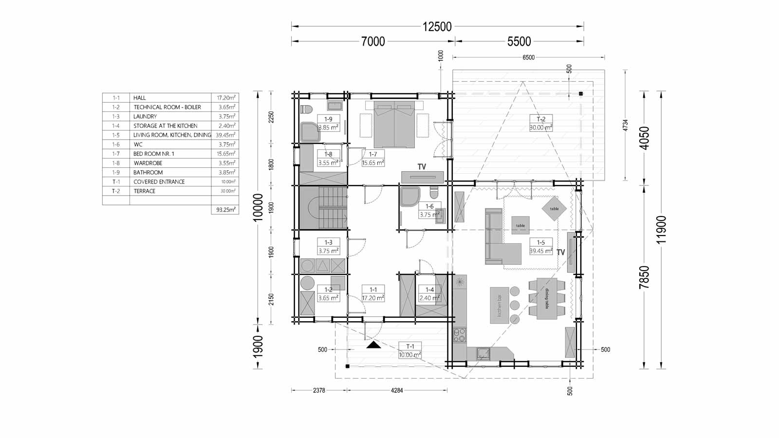 plano planta baja casa de madera DARLING