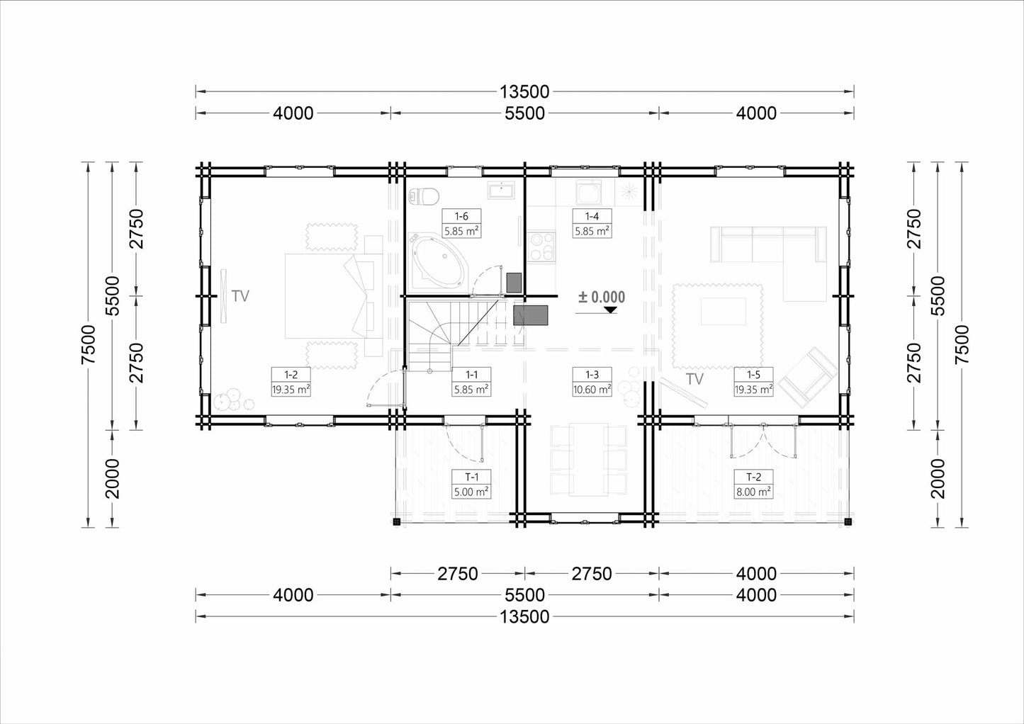 plano planta baja casa de madera DONALD