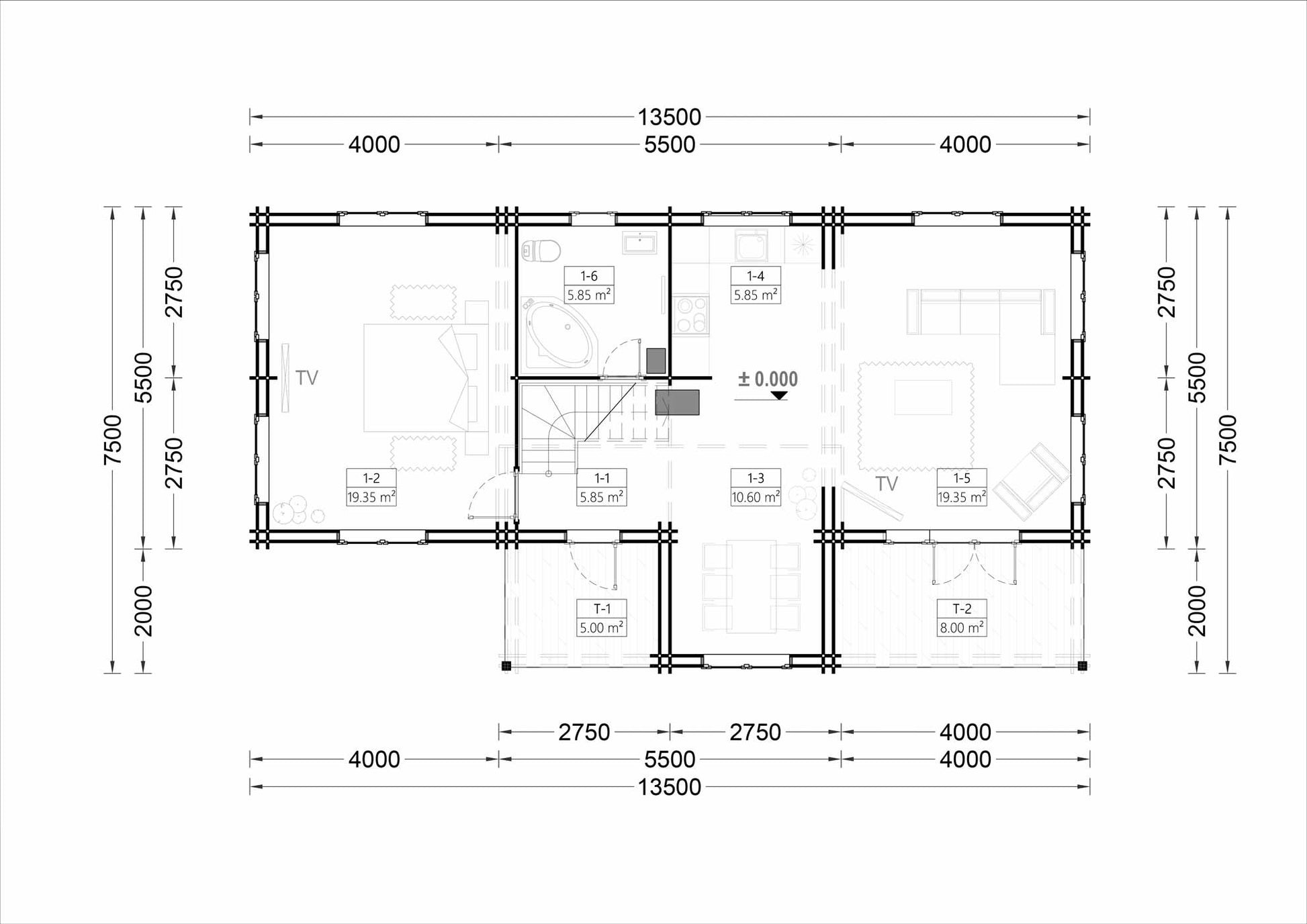 plano planta baja casa de madera DONALD