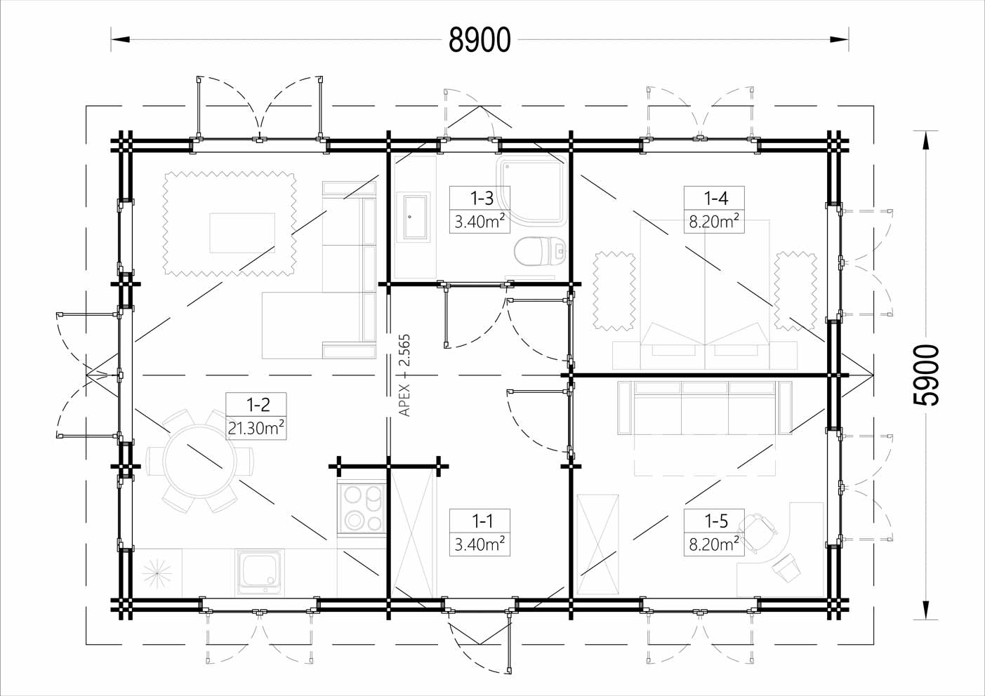 plano planta casa de madera GRECIA