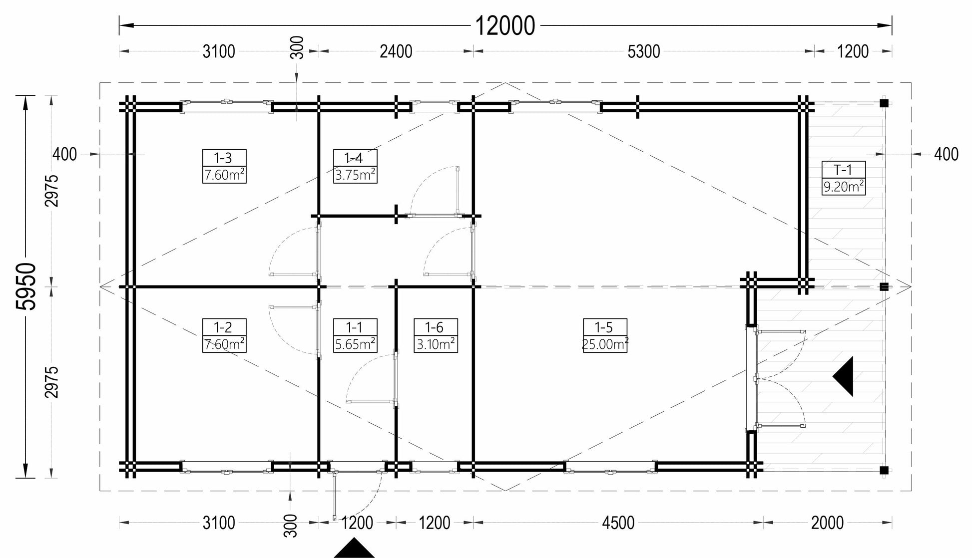 plano planta casa de madera HARVEY