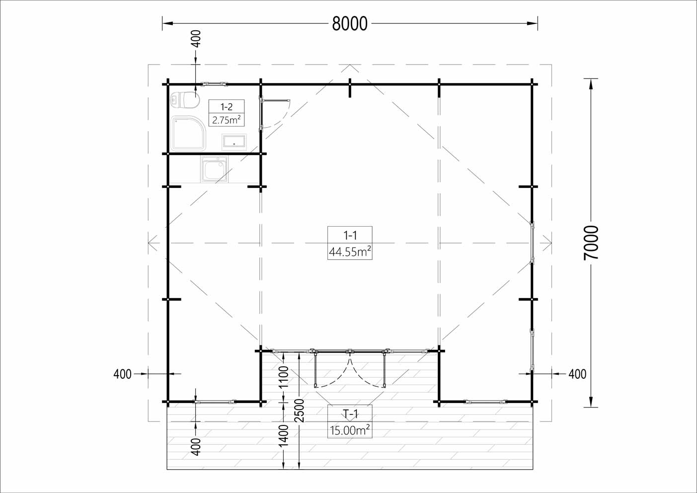 plano planta casa de madera MILÁN