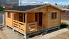 foto casa de madera OLIVA frontal y lateral derecho