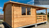 foto casa de madera OLIVA frontal y lateral izquierdo