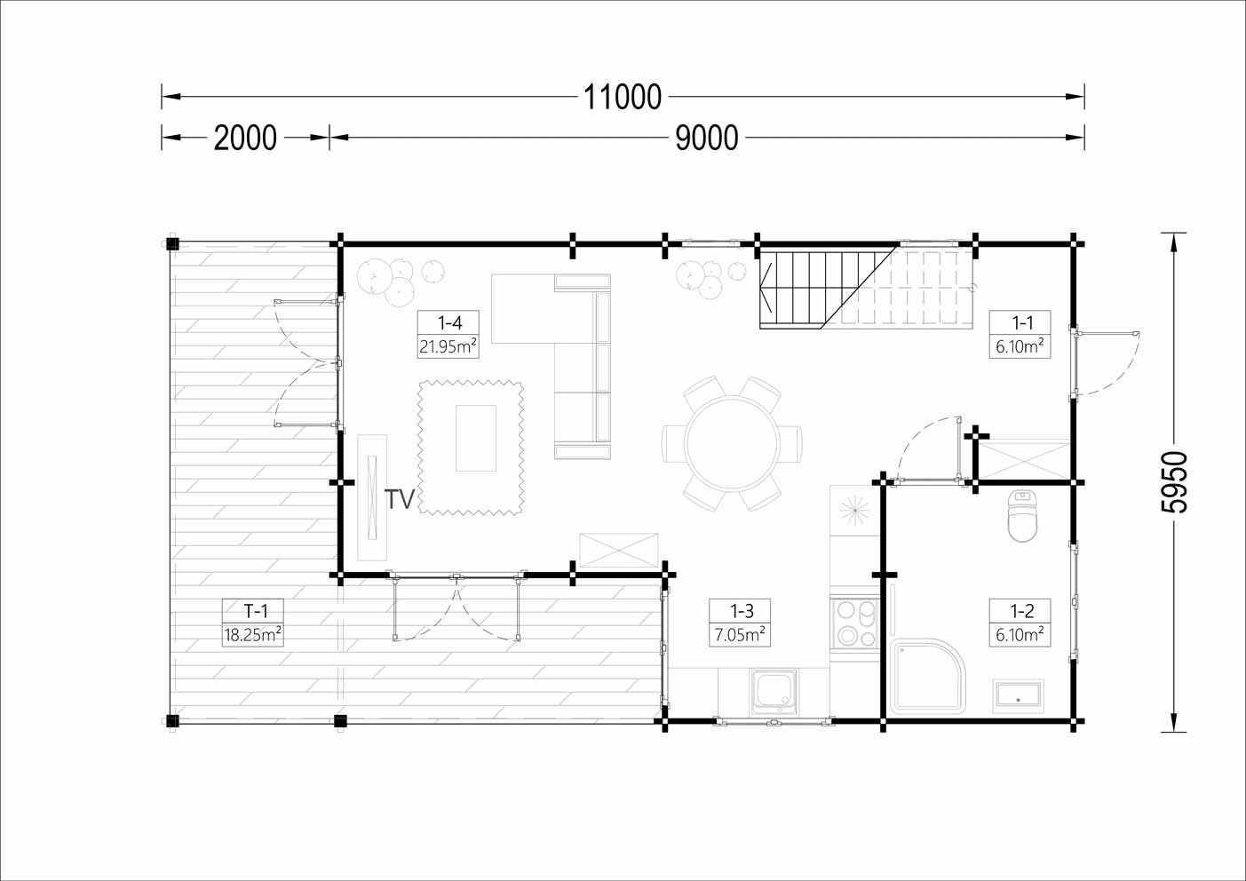 plano planta baja casa de madera TOULALAN