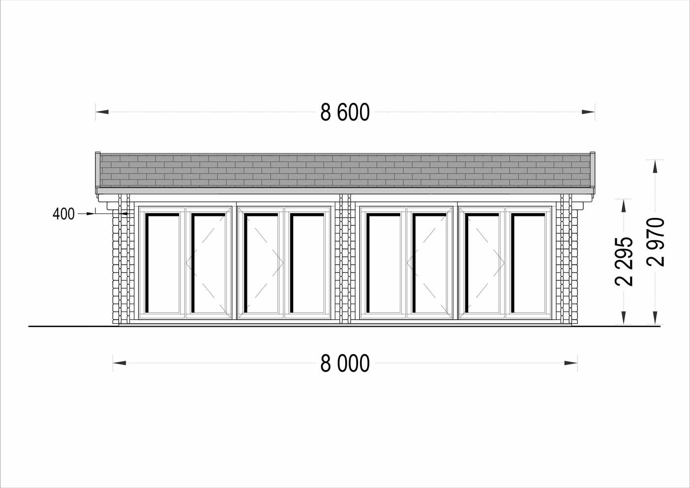 plano frontal casa de madera EROS