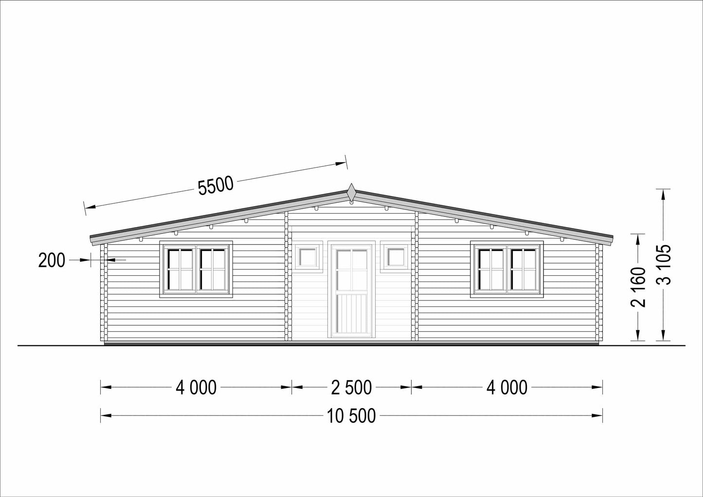 plano frontal casa de madera ESTRELLA