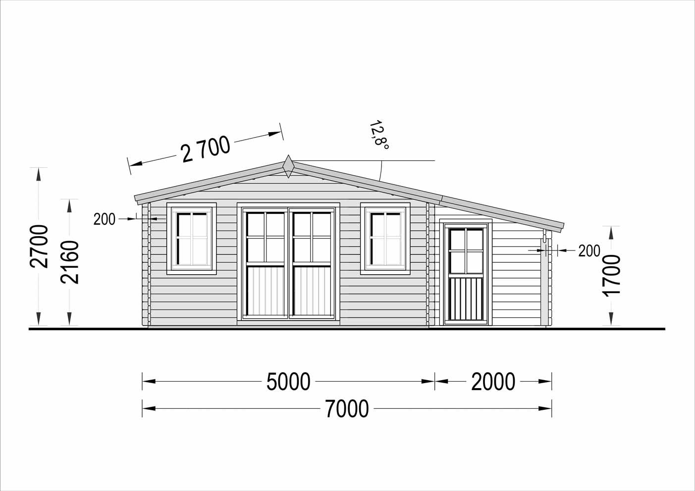 plano frontal casa de madera KARLA