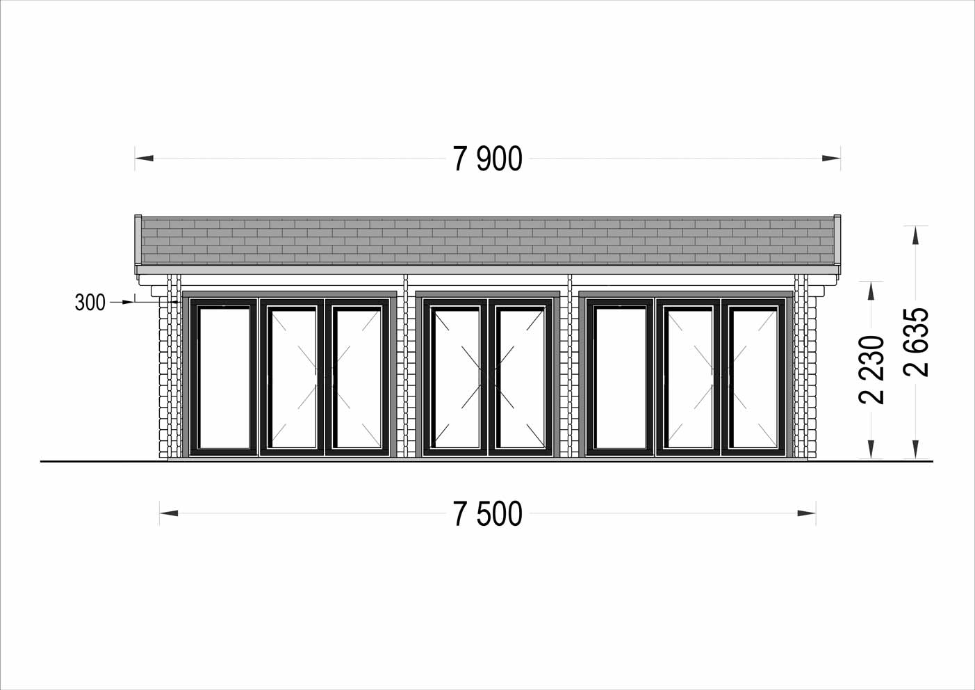 plano frontal casa de madera MAX