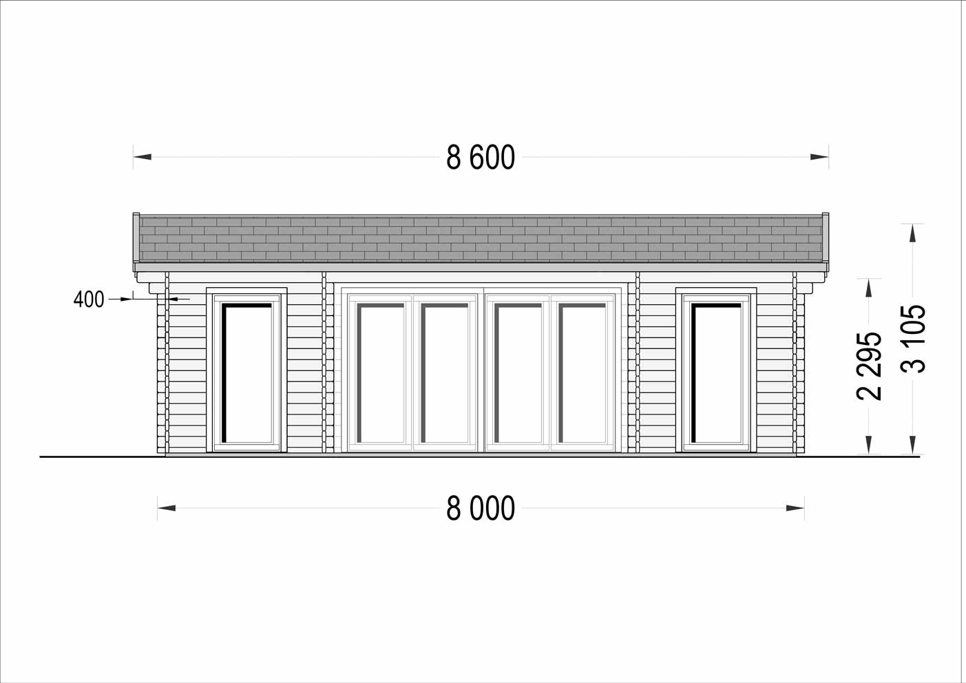 plano frontal casa de madera MILÁN