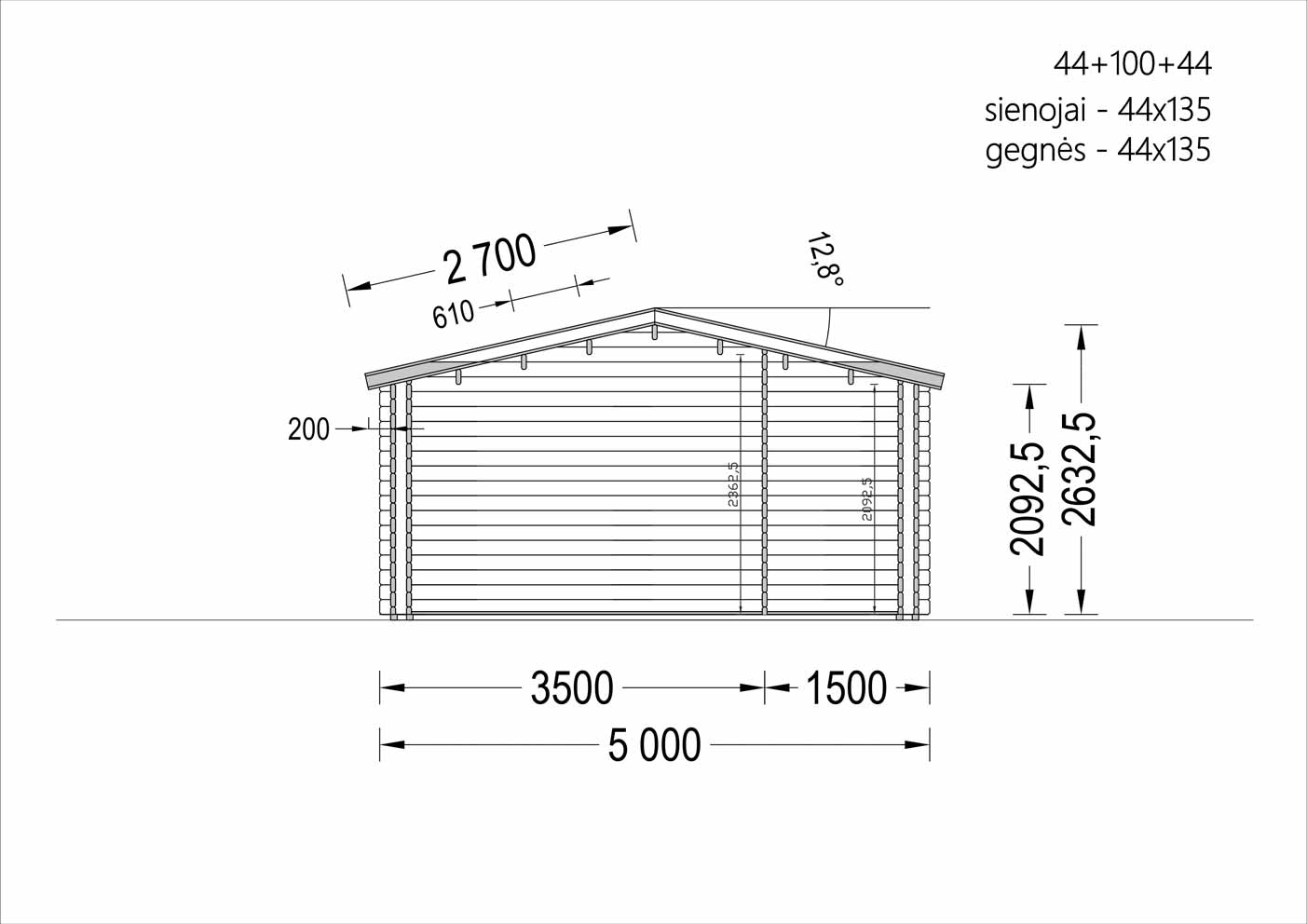  plano altura e inclinación estructura casa de madera NANI