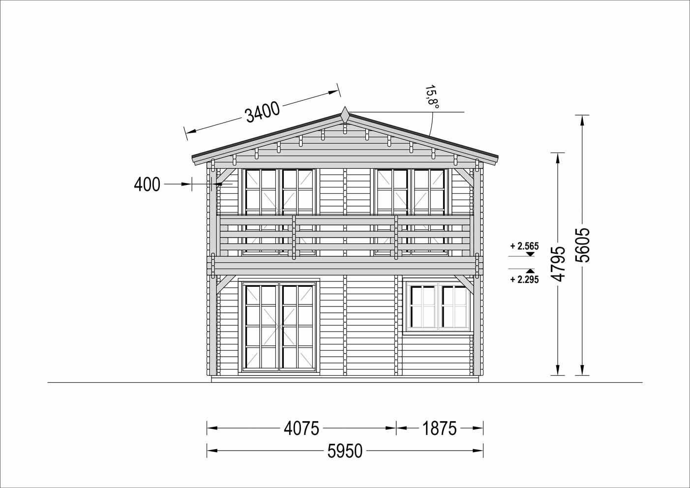  plano frontal casa de madera TOULALAN